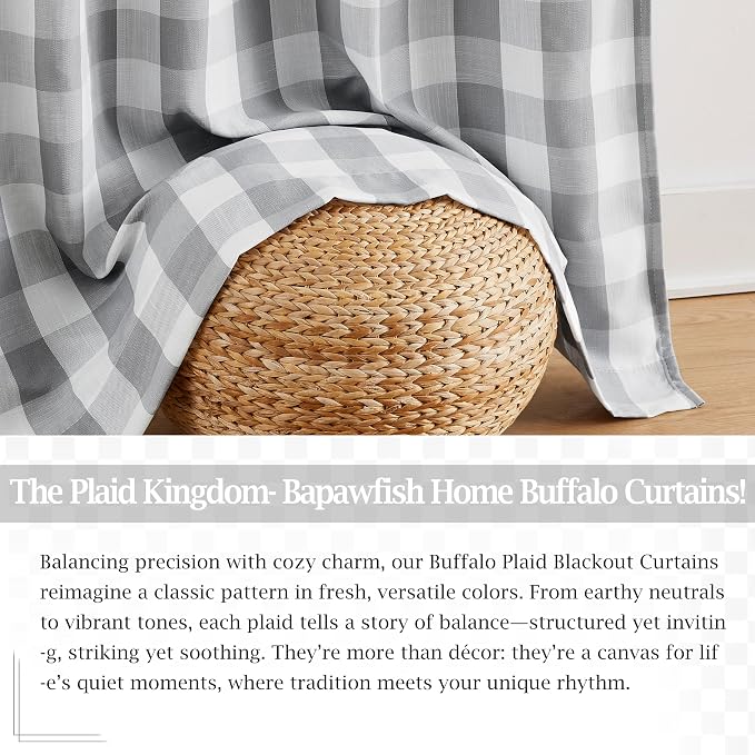 Grey White Buffalo Plaid Curtain Panels 90 Inches Length | Full Blackout Drapes for Bedroom Living Room,Modern Thermal Insulated Window Treatment,Rod Pocket Back Tabs,40"Wx90"Lx2