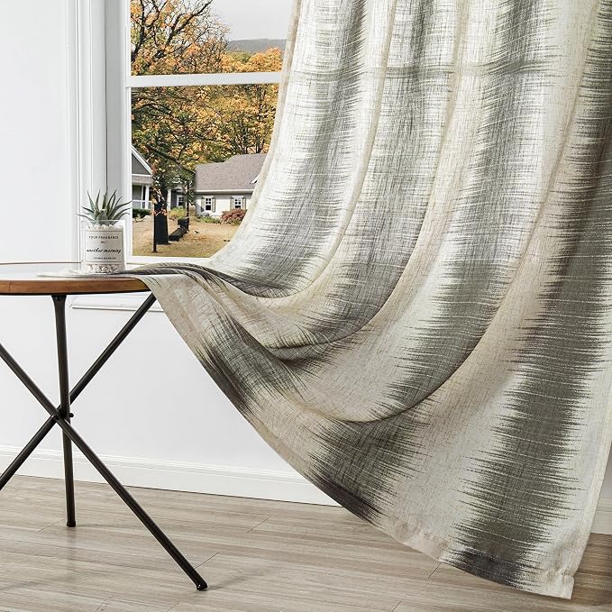 MYSKY HOME Bedroom Curtains Linen Textured Sheer Panels, Curtains 63 Inch Length Light Filtering Lines Back Tab Semi Sheer Window Treatment Farmhouse Style Drapes for Bedroom, 50"x63", Khaki, 2 PCs