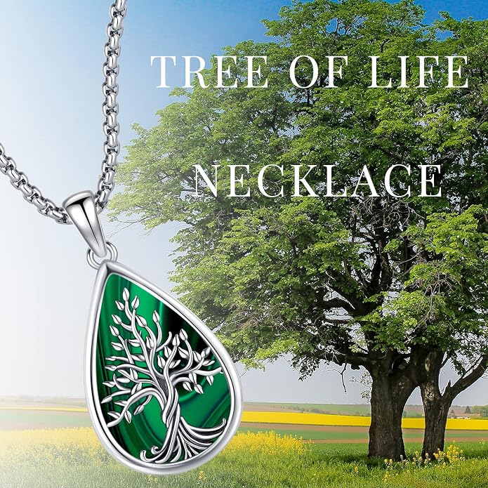Jewelry Gifts - Tree of Life Necklace Sterling Silver Abalone Shell/Opal/Moonstone/Black Onyx/Turquoise/Malachite/Crystal Family Tree of Life Jewelry for Women Men