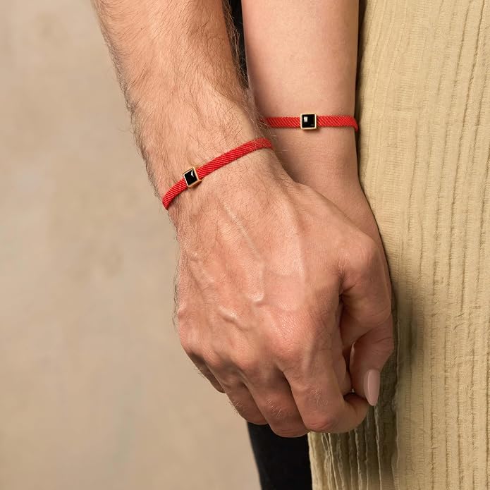 KARMA AND LUCK Red String Bracelet with Black Onyx, Jade, Tiger Eye, Lapis Lazuli - Rhodium Plated Brass, Handmade in Thailand, Available in 6.5", 7", 7.5" Lengths