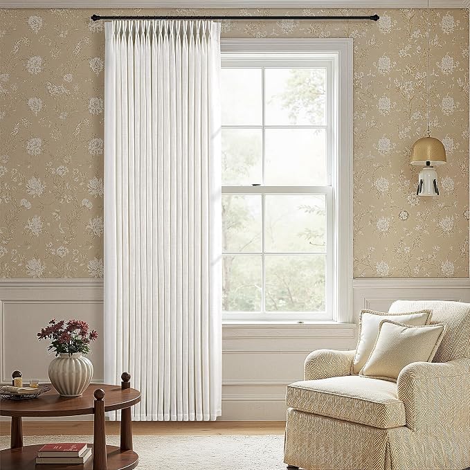 80 Inch Extra Wide Pinch Pleated Curtains 105 Inch Length for Living Room Large Window Drapes Light Filtering Privacy for Bedroom Back Tab with Hooks Clip Rings Natural 80W x 105L