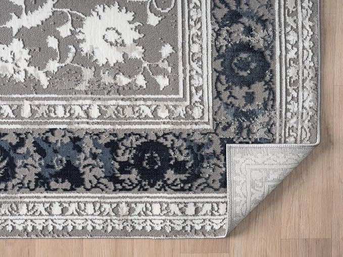 Amber Traditional Floral Area Rug for Living Room, 6x9 Vintage Persian-Inspired Blue Rug, Medium Pile Stain Resistant Carpet for Bedroom, Dining Room or Kitchen (6' x 9', Blue)