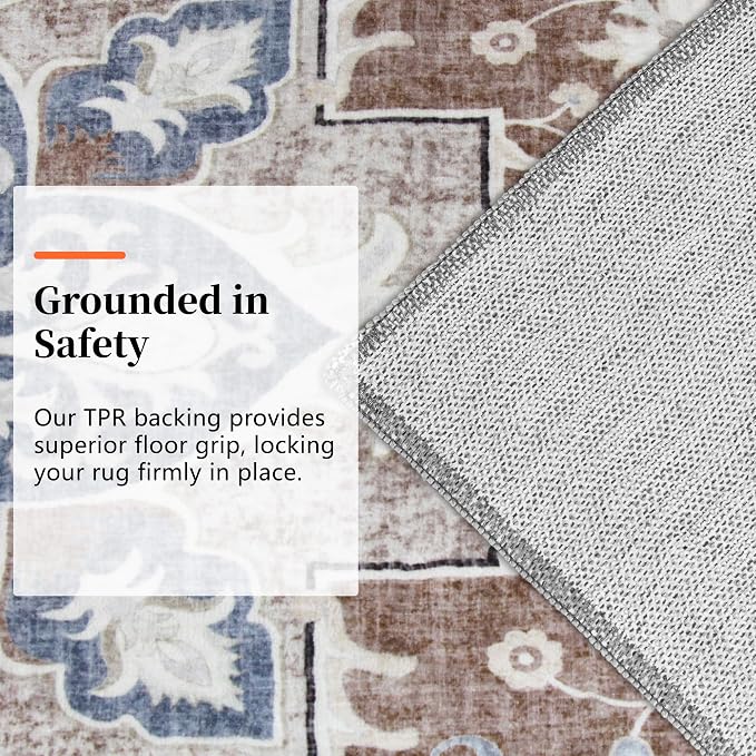6x9 Area Rugs for Living Room, Soft Non-Slip Vintage Medallion Rug, Low-Pile Printed Washable Rug Carpet for Living Room, Bedroom, Dining Room -Camel