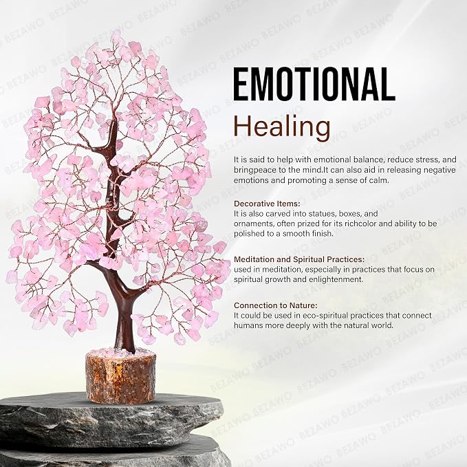 Crocon® Rose Quartz Crystals Tree, Birthday Gifts for Women & Men, Pink House Decor for Shelf, Healing Crystals Spiritual Gift, House Warming Gift New Home, Birthday Gifts - Mom, Sister & Girlfriend
