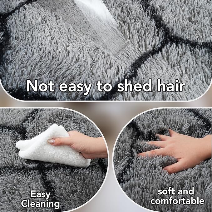 8x10 Area Rugs for Living Room: Grey and Black Fluffy Bedroom Rug- 8x10 Feet Geometric Large Soft Plush Shaggy Rug- Fuzzy Shag Floor Carpet for Living Room, Nursery Kids Room, Dorm Home Decor