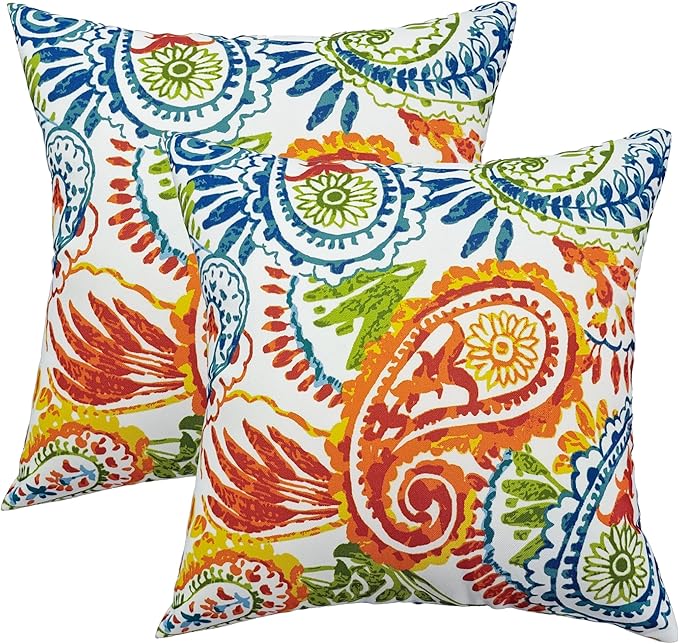 JMGBird Outdoor Patio Pillows Waterproof Outdoor Pillow Inserts Included | 18x18 Orange Throw Pillows with Inserts Sunbrella Pillows Paisley Print Decorative Pillows for Couch ,Patio Furniture