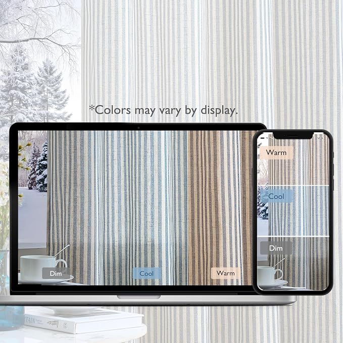 Vangao Linen Striped Curtains for Living Room Bedroom Farmhouse Tickingstripe Light Filtering Window Curtains Printed Drapes Grommet Top 2 Panels Blue W50 x L108