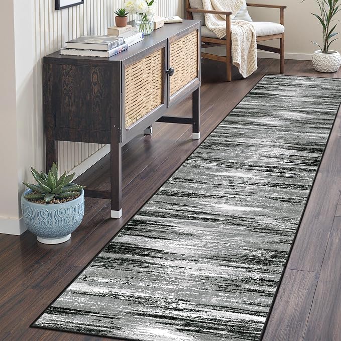 2x8 Runner Rug Non Slip,Washable Hallway Runner Rug,Black | Neutral Rugs for Kitchen,Entryway,Bedroom,Bathroom,Nursery Room,Thin,Soft Runner Rug,Stain Resistant Indoor Carpet