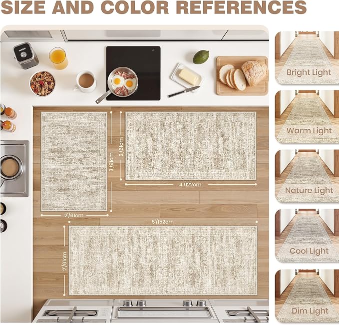 Kitchen Rugs Sets of 2, 2x3 2x4 Rug Runner,Brown | 2 Piece Washable Rug for Hallway,Entryway,Bedroom,Dining Room,Thin,Soft Runner Rug,Stain Resistant Indoor Carpet,Non Slip