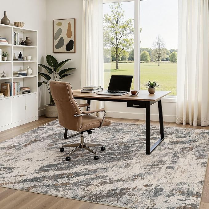 DMOYEST Area Rug Living Room Rugs - 6x9 Large Soft Indoor Neutral Modern Abstract Low Pile Washable Rug Carpet for Bedroom Dining Room Farmhouse Home Office-Dark Brown/Grey