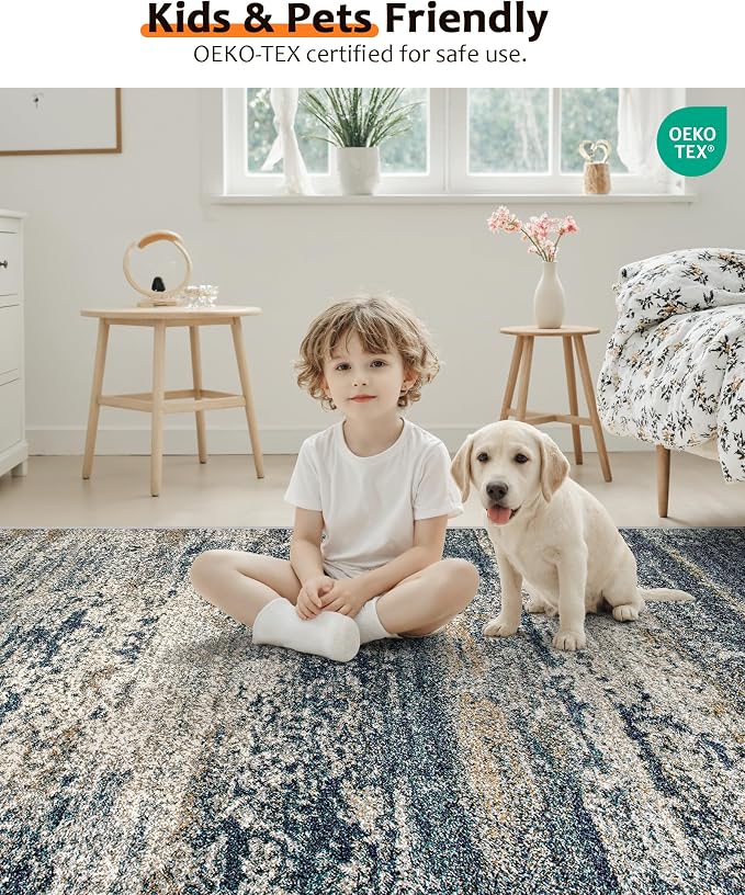 Art&Tuft Runner Rug 2'6"x8' - Anti-Slip Backing Abstract Hallway Rug, Stain Resistant Kitchen Rugs, Foldable Machine Washable Area Rug(2'6"x8', Navy)