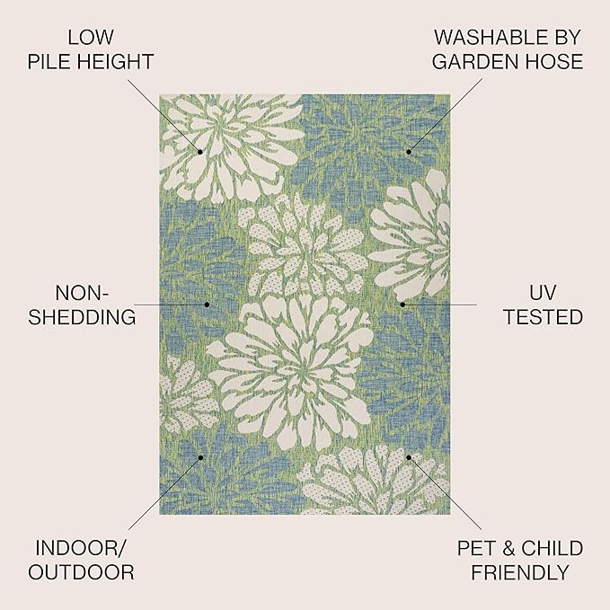 JONATHAN Y Floral Textured Weave Indoor Outdoor Area Rug 4X6 Cream/Green, Zinnia Modern for Backyard, Patio, Porch, Easy-Cleaning, High Traffic, Pet-Friendly, Non-Shedding (SMB110D-4)