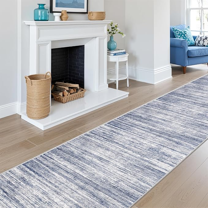 2x10 Runner Rug Non Slip,Washable Hallway Runner Rug,Blue | Long Neutral Rugs for Kitchen,Entryway,Bedroom,Bathroom,Laundry Room,Thin,Soft Runner Rug,Stain Resistant Indoor Carpet