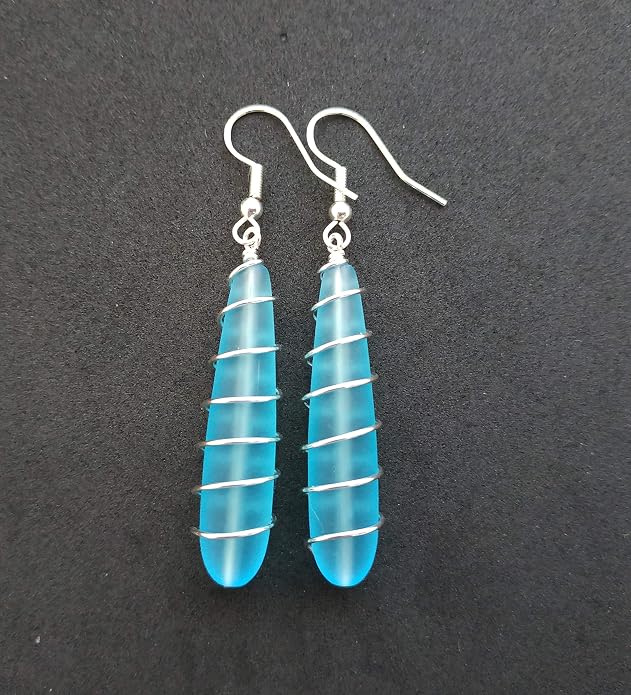 Handmade Sea Glass Earrings, Hawaiian Jewelry for Women, Long Teardrop Earrings Beach Jewelry, Sea Glass Jewelry For Women Birthday Gift For Her