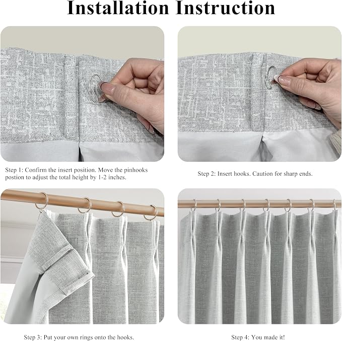 WEST LAKE Silver Grey Pinch Pleated 95% Blackout Window Curtain Panels | Triple Weave Textured Heavy Chenille Room Darkening Drapes,French Pleat Bedroom Window Treatment,Back Tabs,40"Wx84"Lx2