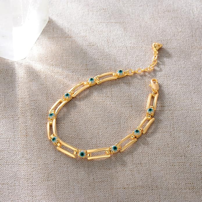 MTMY Evil Eye Bracelet for Women 14K Gold Plated Dainty Bracelets with Crystcal Adjustable Chain Cute Eye Bracelet Gold Jewelry for Her