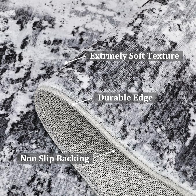 ROYHOME Runner Rug 2x6 Modern Abstract Non Slip Soft Stain Resistant Low Pile Machine Washable Non Shed Rug for Hallway Kitchen Bathroom, Grey | Non Slip Soft Stain Resistant Low Pile Machine Washable Non Shed Rug for Hallway Kitchen Bathroom
