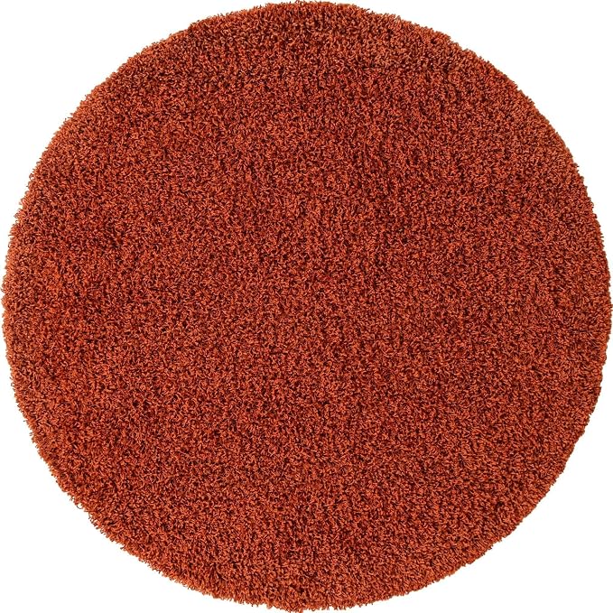 Unique Loom Solid Shag Collection Area Rug (5' 3" Round, Terracotta)