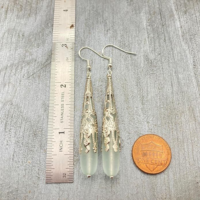 Handmade Sea Glass Earrings, Hawaiian Jewelry for Women, Long Teardrop Earrings Beach Jewelry, Sea Glass Jewelry For Women Birthday Gift For Her