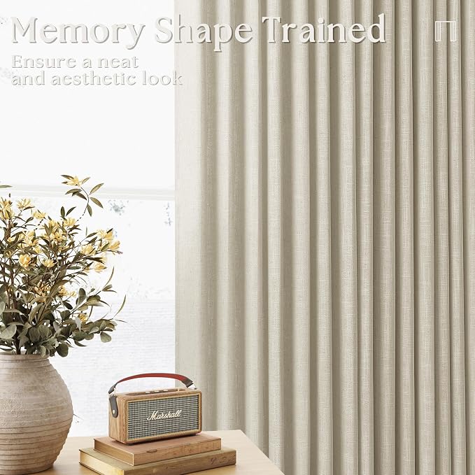 TWODRAPES Beige Pinch Pleated Semi Sheer Linen 63 Inch Curtains 2 Panels | for Dining Living Room Bedroom Window, Memory Shape Trained, 400GSM Fabric, Light Filter, Pinch Pleat with Hooks Rings 40x63