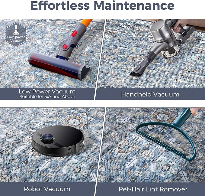OPPODREAM Vintage Blue 3x6 Runner Rug, 3 x 6 Retro Washable Rug Non Slip, Low-Pile Faux Wool Carpet, Distressed Navy Floor Mat for Kitchen, Hallway, Entry-Way, Entrance, Indoor Back Door