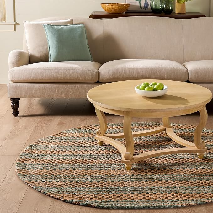 Martha Stewart X SAFAVIEH Collection Area Rug - 6' Round, Natural & Green, Handmade Wool & Jute, Ideal for Living Room, Bedroom, Dining Space (MSR9528Y)