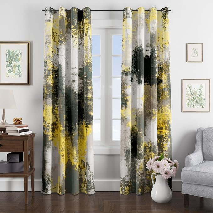 Asuexpect Abstract Curtains 2 Panels Abstract Rust Curtain Room Darkening Grommet Window Treatments Modern Decorative for Bedroom Living Room, 52x96 Inches, Black Yellow