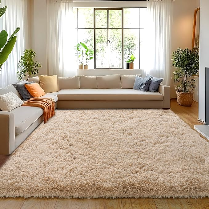 6x9 Large Area Rugs for Living Room, Fluffy Shag Rug for Bedroom | Shaggy Shag Carpet, Soft and Comfy, Non Slip Big Fuzzy Carpet for Kids Girls Boys Room Dorm Home Decor Aesthetic, Beige