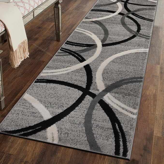 Rugshop Wavy Circles Jute Backing Living Room Runner Rug Gray 2'7" x 6'
