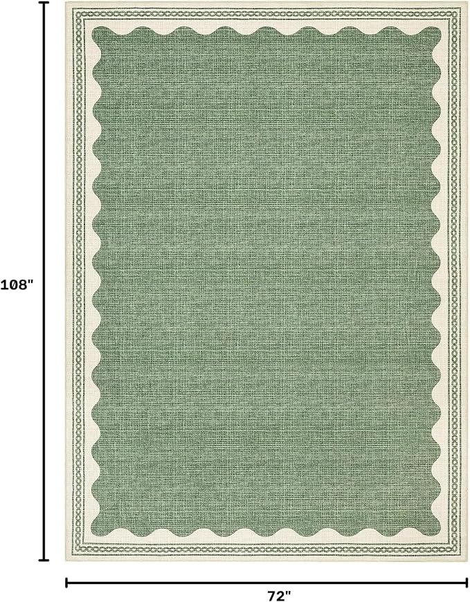 GarveeHome Scalloped Sage Green Washable Area Rug 6x9 Rugs for Living Room Soft Low-Pile Solid Modern Minimalism Thin Carpet for Bedroom Dining Nursery Non Slip