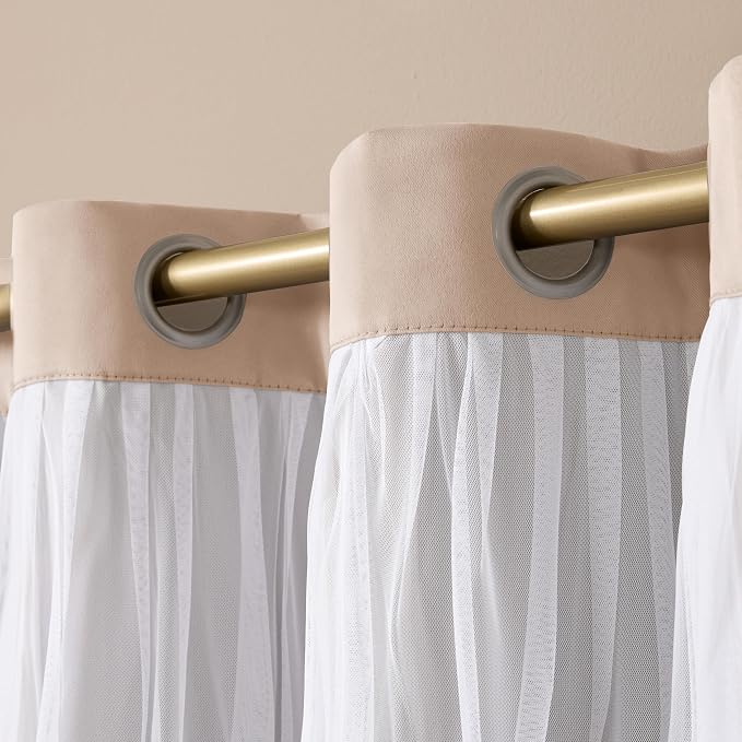 TOWN & COUNTRY LUXE Talia Double Layer Indoor Curtains,Sheer and Room Darkening Blackout,Grommet Top,Energy Efficient Set, Rose Blush,52" W x 84" L (Pack of 12)