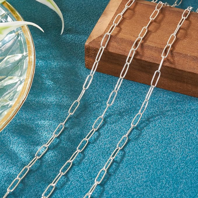 3.28 Feet Sterling Silver Paperclip Chain Paperclip Link Necklace Oval Cable Chain with Velvet Polishing Cloth Permanent Bracelet Kit 8.5x3mm for Women Men Necklace Jewelry Making