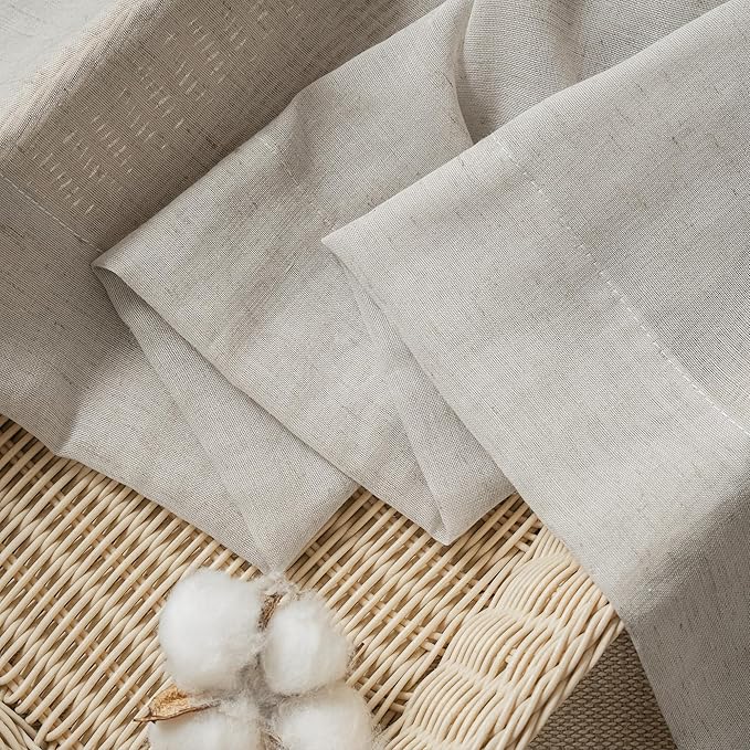 FMFUNCTEX Grey Flax Linen Sheer Curtains 84 Inch Long Rod Pocket 2 Panels | Semi Sheer Window Drapes Grey for Bedroom and Living Room, Farmhouse French Window Curtain Privacy