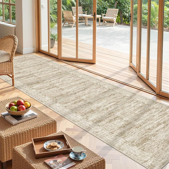 2x12 Runner Rug Non Slip,Washable Hallway Runner Rug,Brown | Long Neutral Rugs for Kitchen,Entryway,Bedroom,Bathroom,Laundry Room,Thin,Soft Runner Rug,Stain Resistant Indoor Carpet