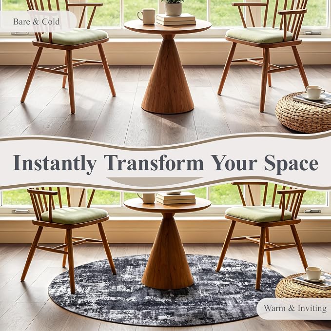 Sasttie 5ft Soft Round Area Rug, Modern Abstract Washable Circle Carpet for Living Room, Bedroom, Dining Room Table, with Non-Slip Backing, Black and White