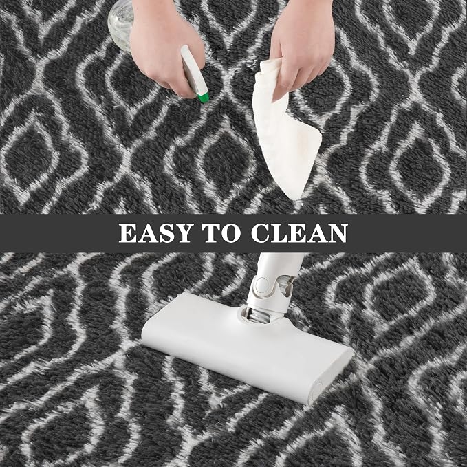Fluffy Rug for Bedroom, Soft 6x9 Grey Shag Plush Geometric Area Rugs | Modern Grey and White Rug, Non Slip Carpet for Living Room, Aesthetic Home Decor, Fuzzy Floor Mat for Nursery Teen Dorm