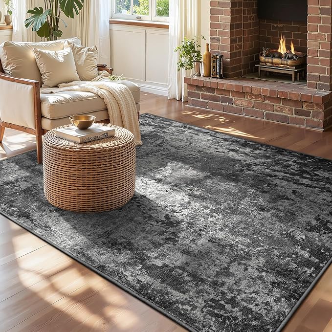 Entryway Rug 3x4 Black Bedroom Area Rug Washable Non Slip Abstract Boho Rugs for Indoor Entry, Kitchen, Classroom, Bathroom, Kids Girls Room, Office, College Dorm Small Carpet
