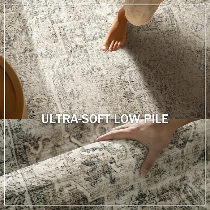 Washable Area Rugs for Living Room: 5x7 Bedroom Area Rugs Boho Vintage Rugs Stain Resistant Non Slip Low Pile Soft Lightweight Carpet for Kitchen Dining Room Farmhouse Nursery Kids Room Home Office
