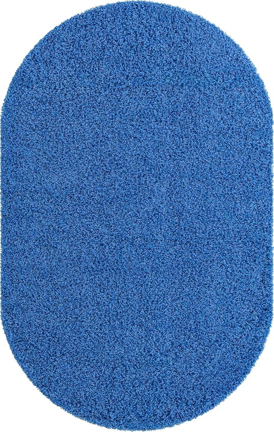 Unique Loom Solid Shag Collection Area Rug (5' 3" x 8' Oval, Periwinkle Blue)