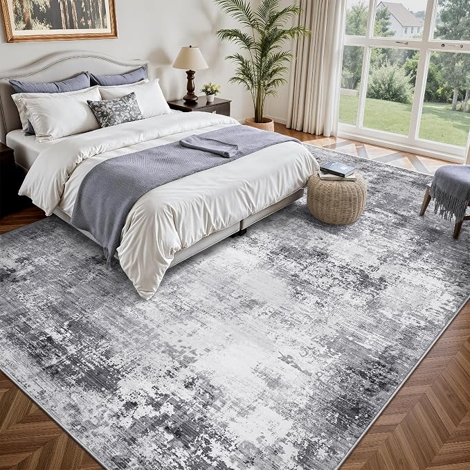 8x10 Area Rugs, Abstract Modern Ultra Soft Washable Rug, Non Slip Carpet with Rubber Back, Large Rugs for Living Room, Bedroom, Dining Room Decor(Black & Grey)