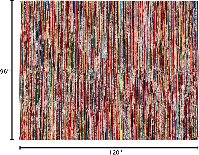 Chindi Rug 8x10, Boho Living Room Woven Braided Multicolor Area Rugs 8x10, Bohemian Colorful Recycled Cotton Rag Rugs for Farmhouse, Bedroom, Dining Room, Classroom, Hallway