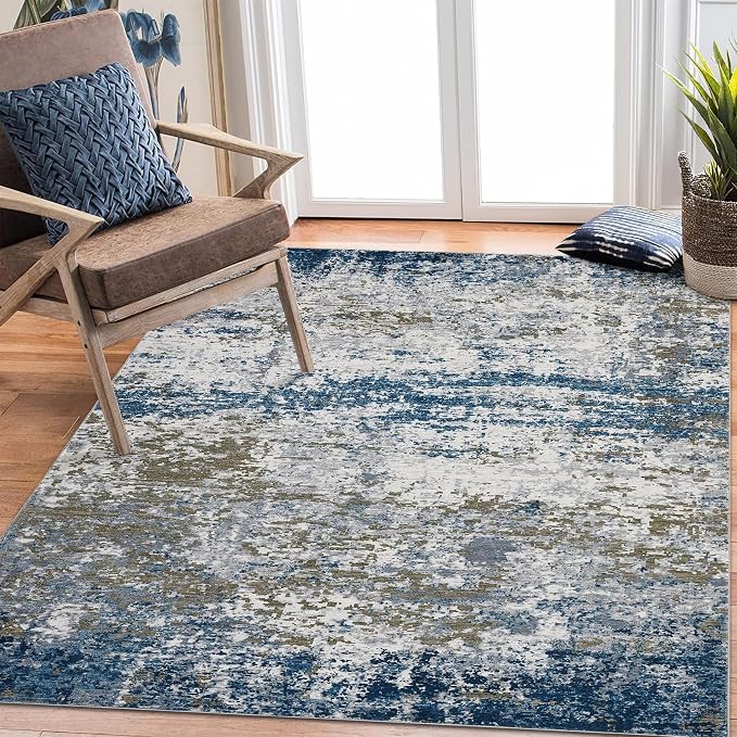 ROYHOME 6x9 Modern Abstract Area Rug Non Slip Non Shedding Low Pile Stain Resistant Rug Soft Carpet for Bedroom Living Room, Navy
