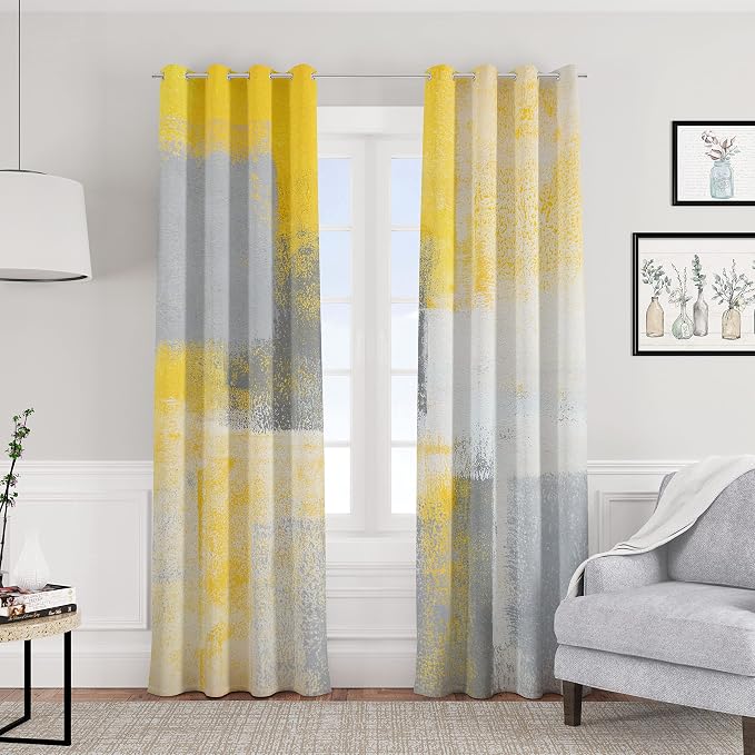 Asuexpect Yellow Window Curtain Yellow Grey Abstract Thermal Insulating Drapes Rust Art Treatment Drapes Modern Curtains for Living Room Bedroom Hotel, 52" x 96", 2 Panels