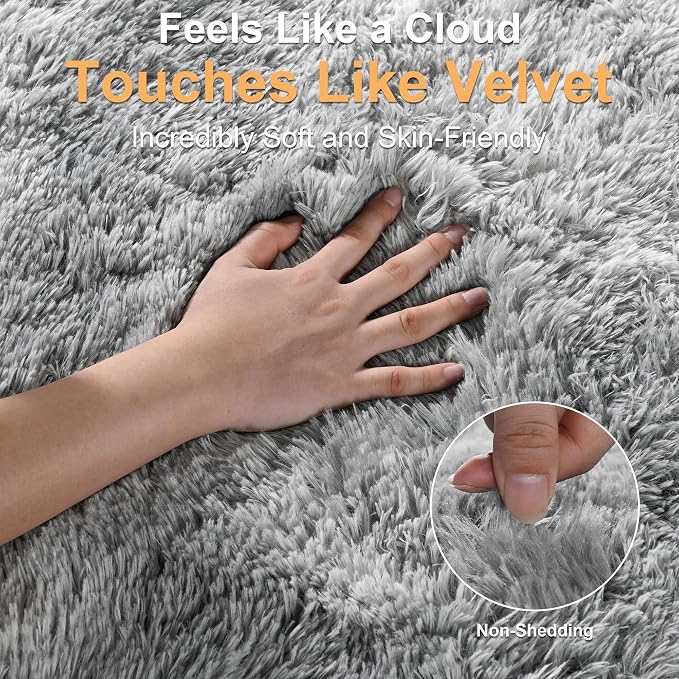 Fluffy 5x7 Area Rugs for Bedroom: Tie-dye Light Grey Soft Shag Rug for Living Room, Large Fuzzy Plush Indoor Floor Carpet Non Slip Modern Rug for Nursery Boys Girls Kids Room Playroom Dorms Home Decor