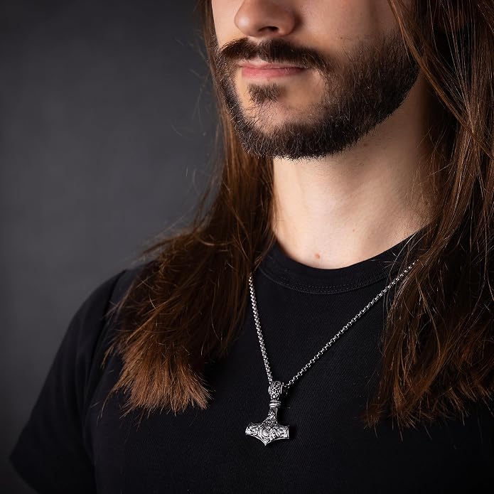 Baldur Jewelry - Thors Hammer Necklace Pendant Mjölnir - Viking Norse Thor Hammer Pendant Viking Jewelry - Thor Necklace - Thor Gifts for Men - Viking Necklace for Men