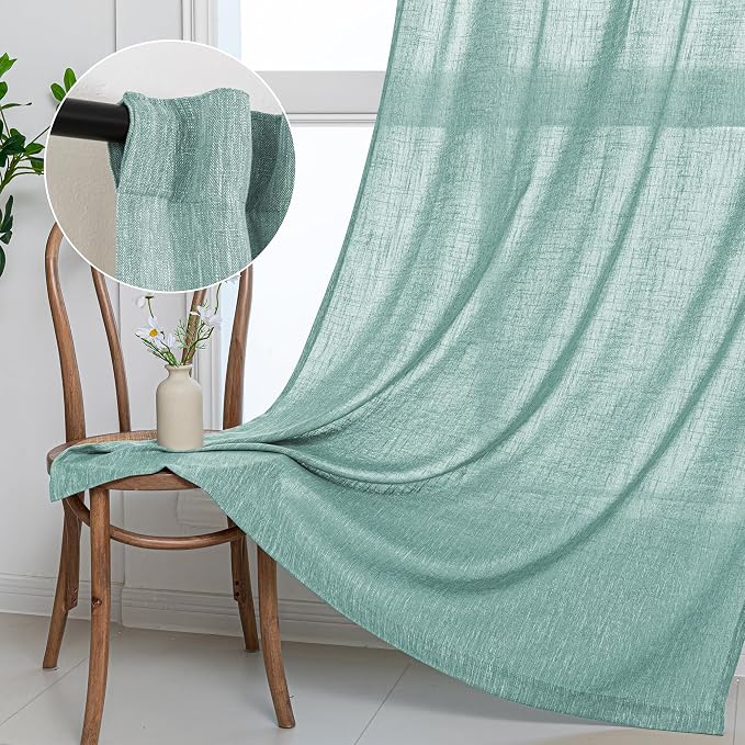 MYSKY HOME Semi Sheer Curtains for Sliding Door 95 Inches Long 2 Panels, Farmhouse Ceiling Curtains Living Room Light Filtering Back Tab Elegant Style Soft Fabric, 50" x 95", Turquoise, 2 Piece