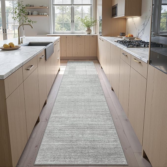 Valenrug Washable Rugs 2x12 - Stain Resistant 2x12 Area Rugs for Living Room, Non Slip Backing Large Area Rugs for Bedroom, Folable Machine Washable Area Rug (2'x12', Grey)