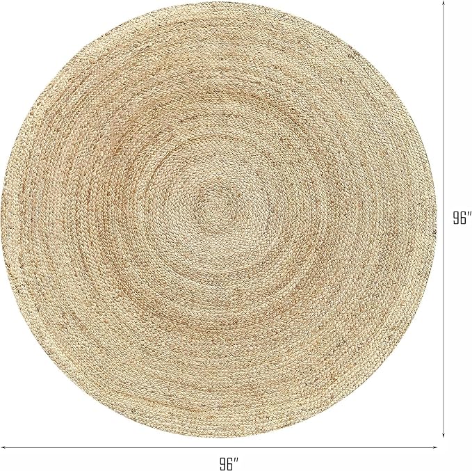 Jute Braided Area Rug, 5 feet Round, Stain Resistance Natural Handmade Circle Boho Area Rug for Entryways, Living Room, Bedroom, Farmhouse Vintage Decor, Reversible Jute Rug