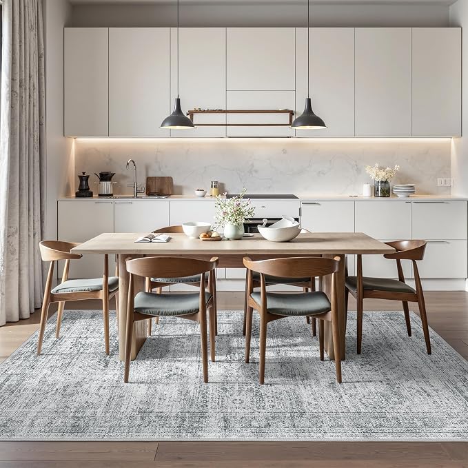 6x9 Area Rugs for Living Room,Large Washable Rug,Grey | Rugs for Bedroom,Dining Room,Office,Low Pile,Soft, Neutral Rug,Stain Resistant Indoor Carpet,Non Slip,Home Decor