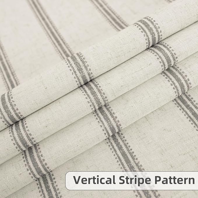 DriftAway Farmhouse Linen Stripe Blackout Curtains, W52xL84, Gray | Blackout, Linen Texture, Stripe Pattern, Grommet, Two Layers, Bedroom Living Room Use, Sound Reducing Design